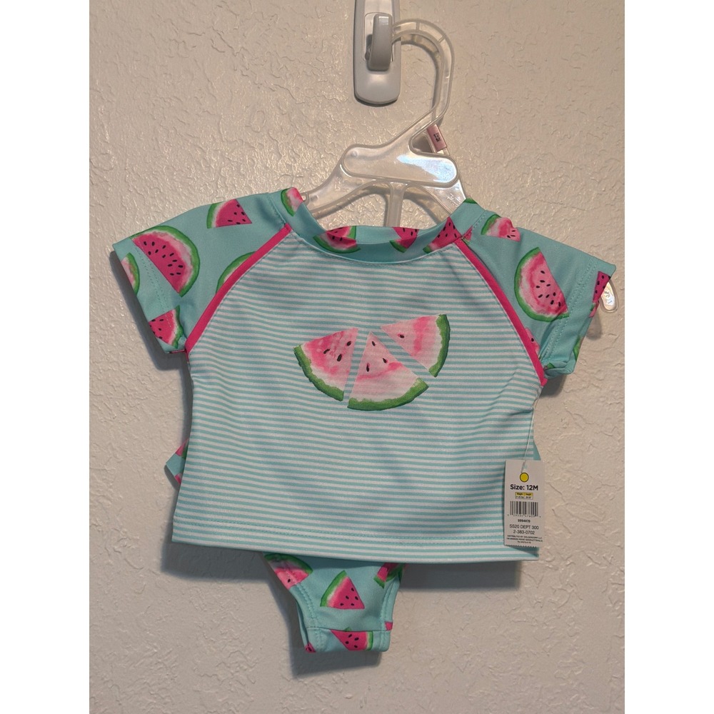 Lemon Kiss Girls 12M Watermelon Stripe Tankini 2-Piece Swimsuit NWT Aqua Pink